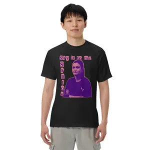 Man wearing Say it to me S.A.N.T.O.S. unisex tee